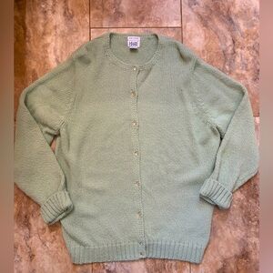 LEON LEVIN Women's Hand Loomed Mint Green Acrylic Cardigan Sweater Size XL